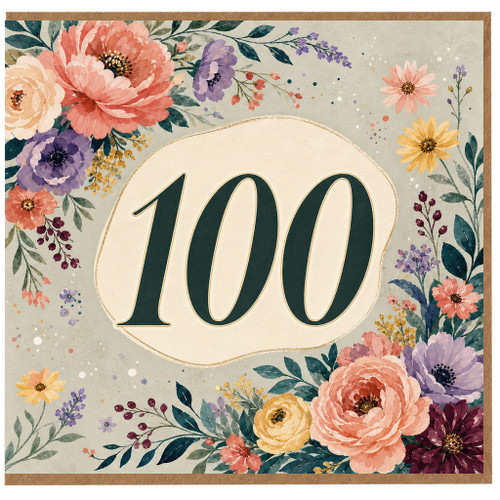 100th Birthday Card, Floral Watercolour Design