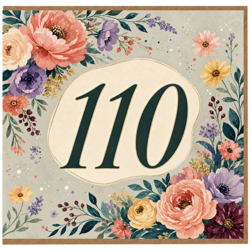 110th Birthday Card, Floral Watercolour Design