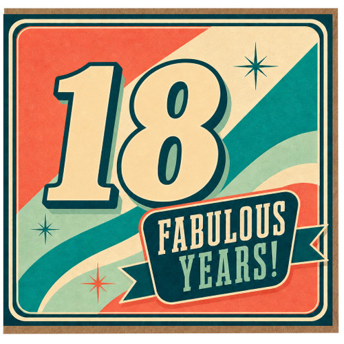 18th Birthday Card, Fabulous 18 Years Retro Style Card