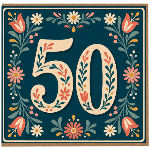 50th Birthday Card, Floral Number 50 Card