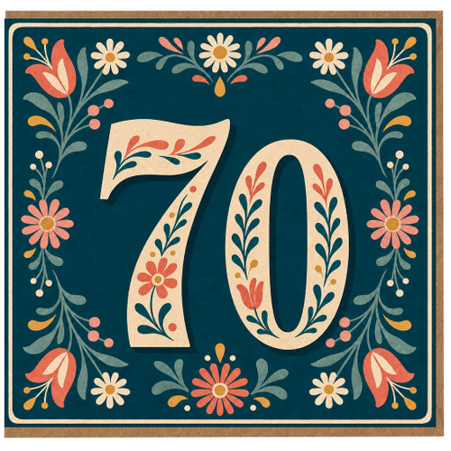 70th Birthday Card, Floral Number 70 Card