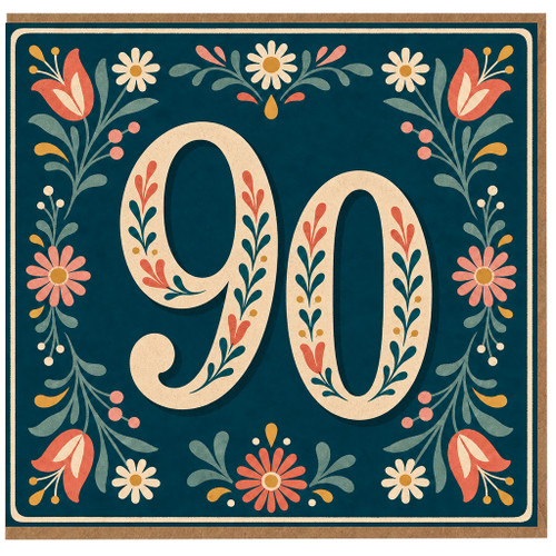 90th Birthday Card, Floral Vintage Style Card
