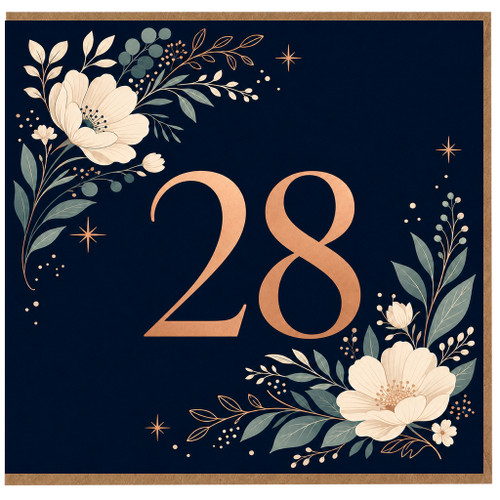 28th Birthday Card, Floral Number 28 Birthday Card