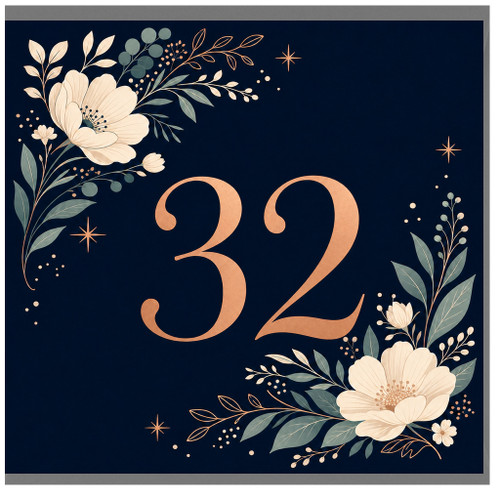 32nd Birthday Card, Elegant Floral Birthday Card