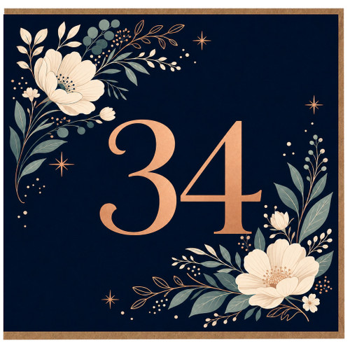 34th Birthday Card, Elegant Floral Number 34 Card