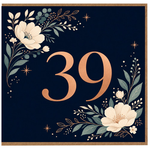 39th Birthday Card, Floral Number 39 Card