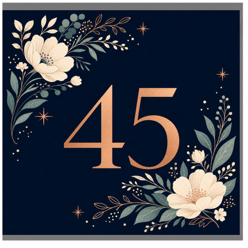 45th Birthday Card, Elegant Floral Navy Birthday Card