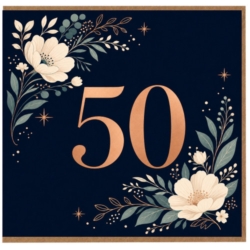 50th Birthday Card, Floral Number 50 Card