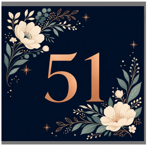 51st Birthday Card, Elegant Floral Number 51 Birthday Card