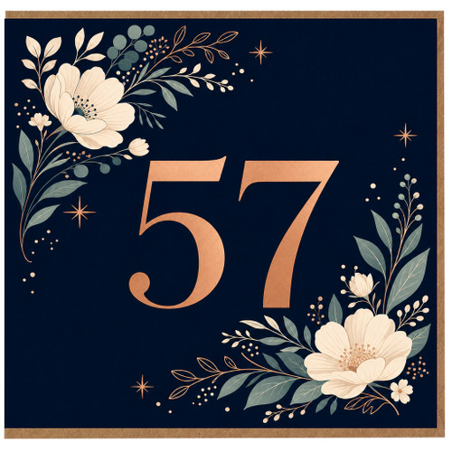 57th Birthday Card, Floral Number 57 Card