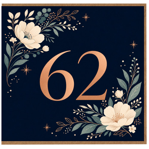 62nd Birthday Card, Elegant Floral Design