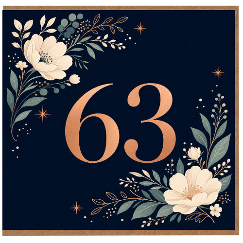 63rd Birthday Card, Elegant Floral Number 63 Card