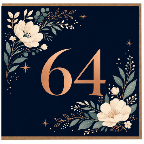 64th Birthday Card, Floral Number 64 Birthday Card