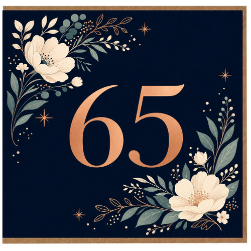 65th Birthday Card, Floral Navy Blue 65 Birthday Card for Her or Him