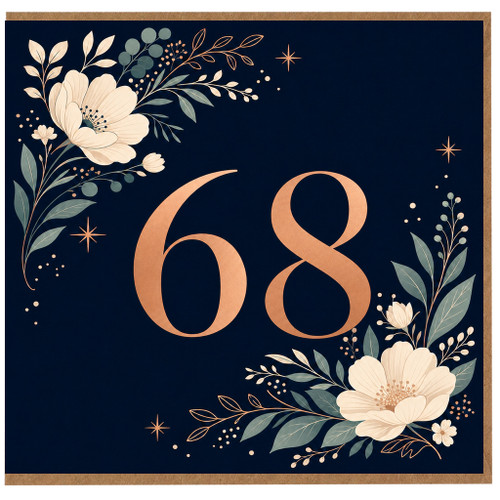 68th Birthday Card, Elegant Floral Number 68 Card