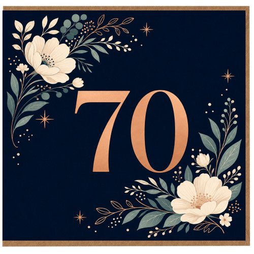 70th Birthday Card, Elegant Floral Navy 70 Birthday Card