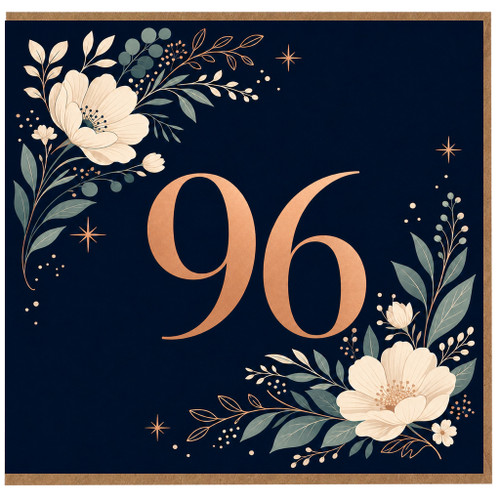 96th Birthday Card, Floral Number 96 Card