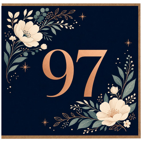 97th Birthday Card, Elegant Floral Navy 97 Birthday Card