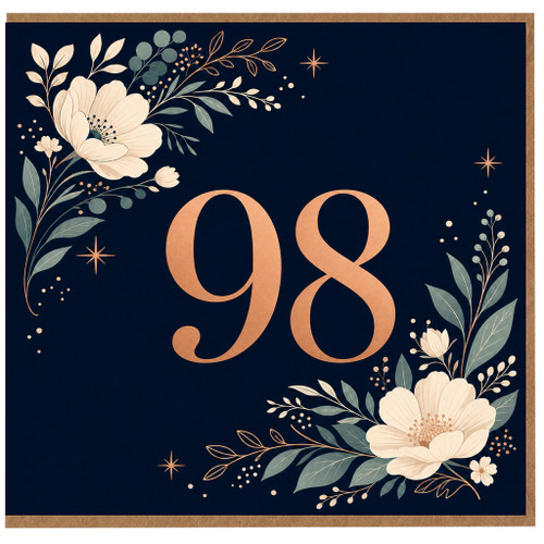 98th Birthday Card, Floral Number 98 Birthday Card