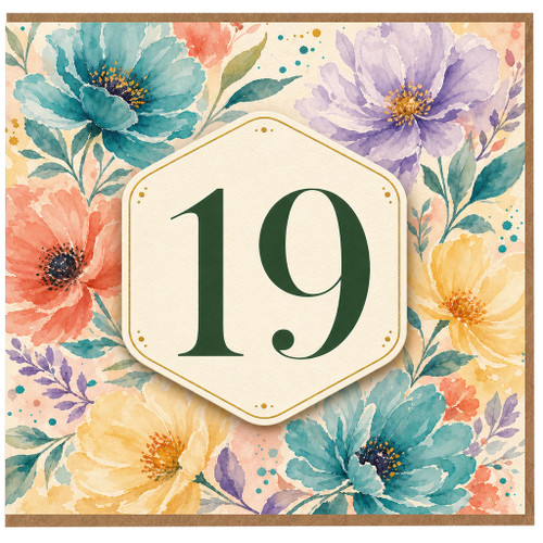 19th Birthday Card, Floral Number 19 Card