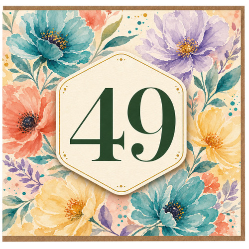 49th Birthday Card, Floral Number 49 Birthday Card