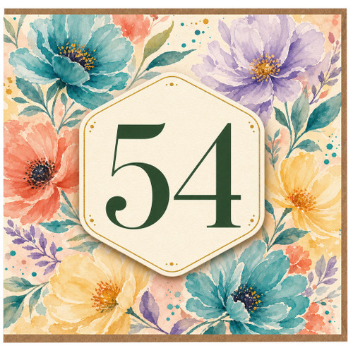 54th Birthday Card, Floral Watercolour Birthday Card