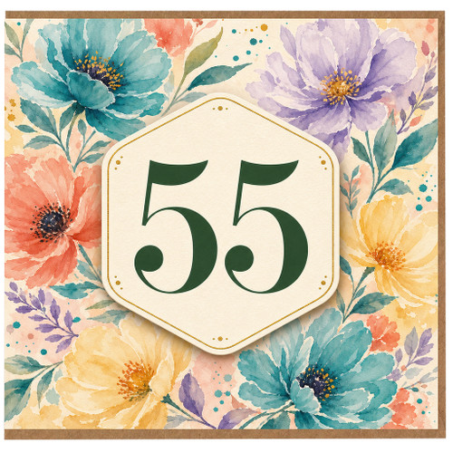 55th Birthday Card, Floral Number 55