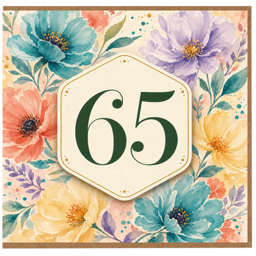 65th Birthday Card, Floral Watercolour Age 65 Card