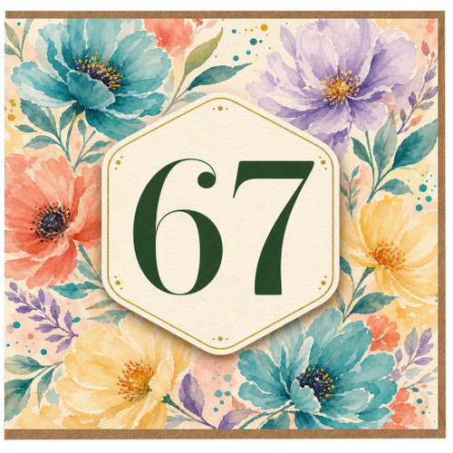 67th Birthday Card, Floral Watercolour Age 67 Card
