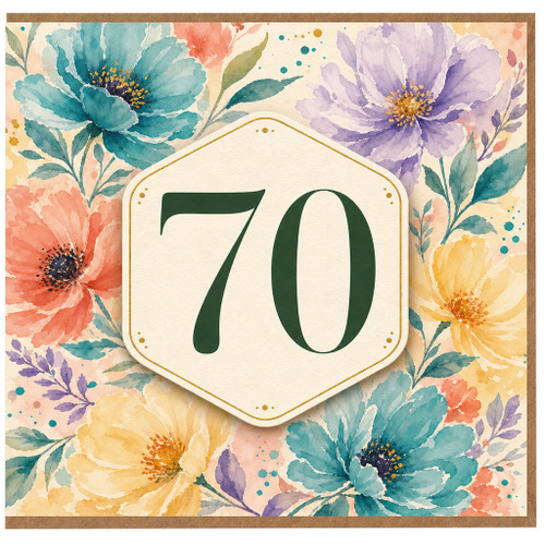 70th Birthday Card, Watercolour Floral Design