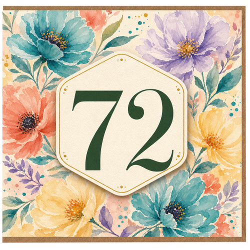 72nd Birthday Card, Watercolour Floral Design