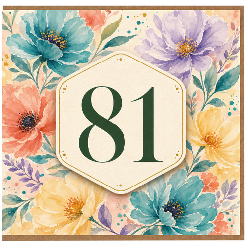 81st Birthday Card, Floral Watercolour Age 81 Card