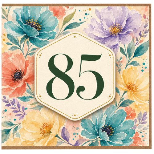 85th Birthday Card, Floral Watercolour Birthday Card