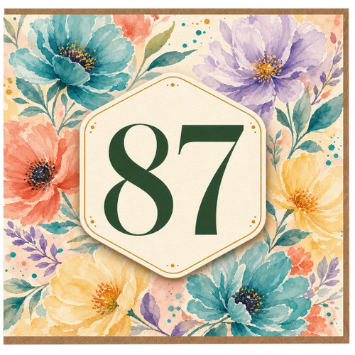 87th Birthday Card, Floral Watercolour Card