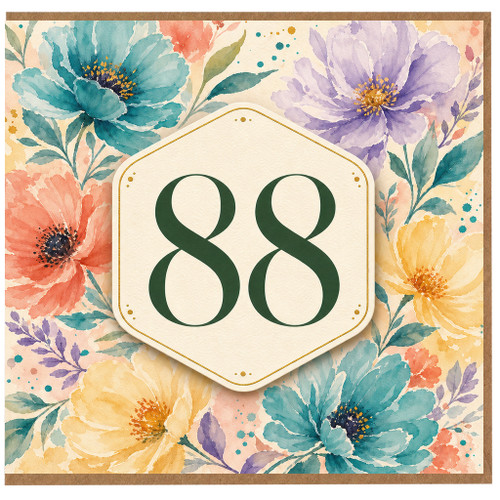 88th Birthday Card, Floral Number 88 Birthday Card