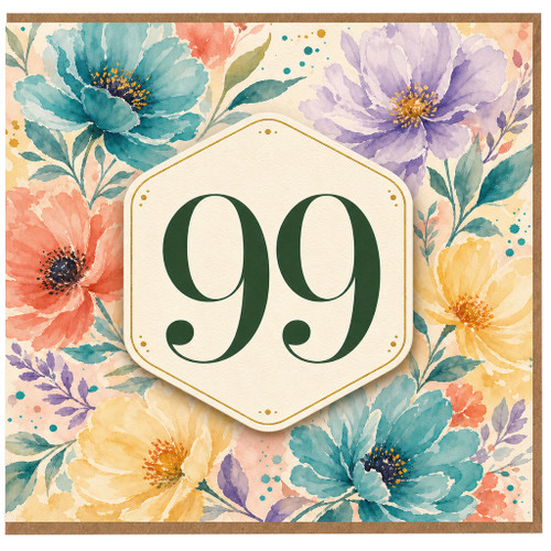 99th Birthday Card, Floral Number 99 Card