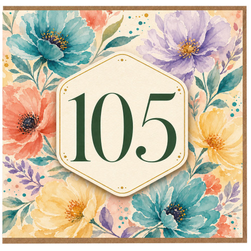 105th Birthday Card, Floral Watercolour Age 105 Card