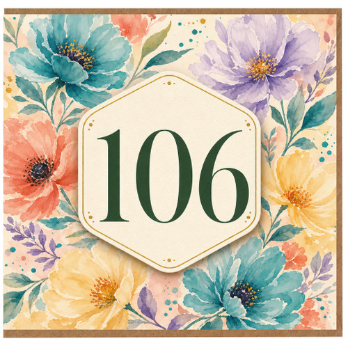 106th Birthday Card, Floral Watercolour Age 106 Birthday Card