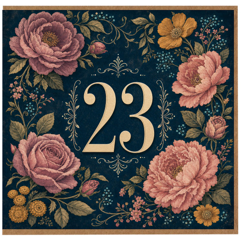 23rd Birthday Card, Floral Gold Number 23 Birthday Card