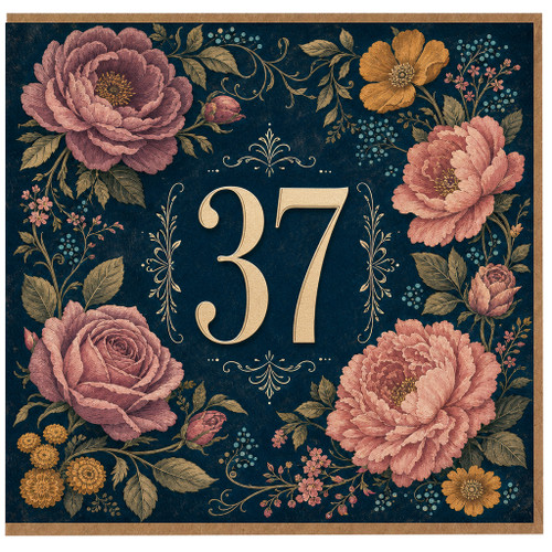 37th Birthday Card, Elegant Floral Vintage Style