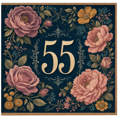 55th Birthday Card, Floral Navy Design