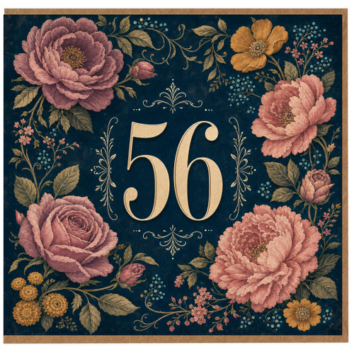56th Birthday Card, Floral Gold Number 56 Card