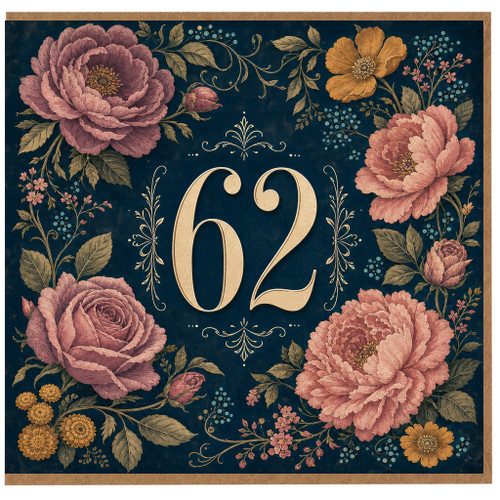 62nd Birthday Card, Floral Vintage Design