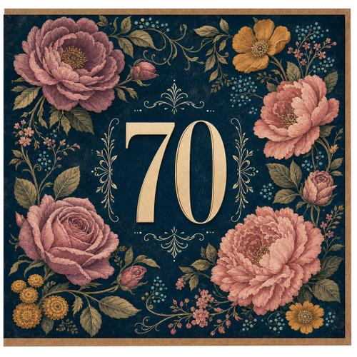70th Birthday Card, Elegant Floral Number 70 Birthday Card