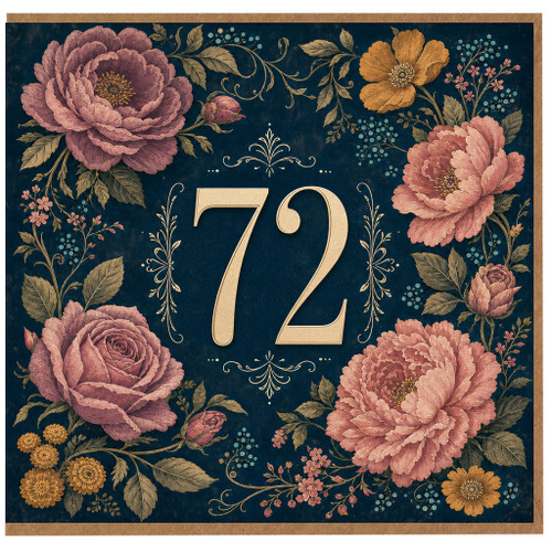 72nd Birthday Card, Floral Botanical Elegant Vintage Style