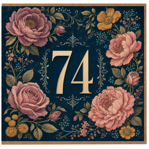74th Birthday Card, Floral Number 74 Card
