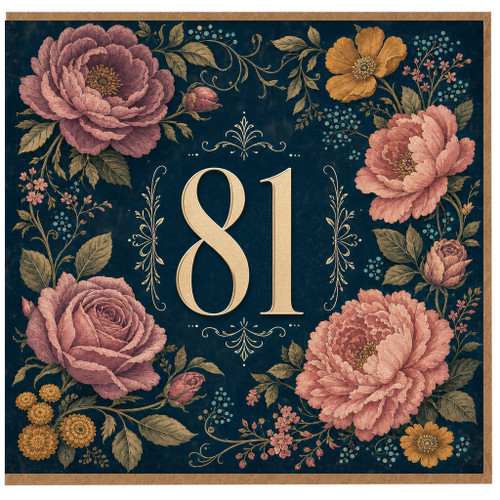 81st Birthday Card, Floral Gold Number 81 Card