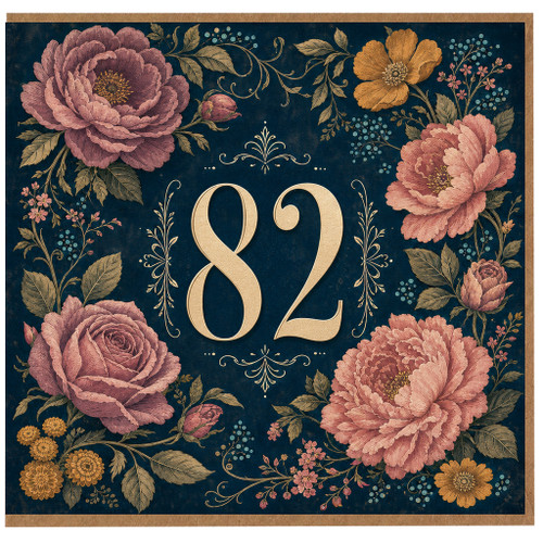 82nd Birthday Card, Elegant Floral Number 82 Birthday Card