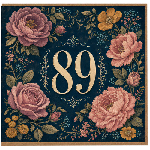 89th Birthday Card, Floral Vintage Style