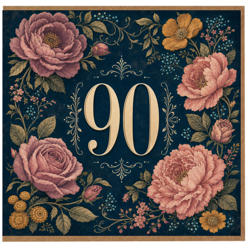 90th Birthday Card, Elegant Floral Design